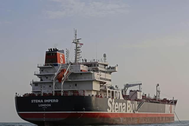 British-flagged tanker Stena Impero anchored off the Iranian port city of Bandar Abbas. Picture: Hasan Shirvani/AFP/Getty Images