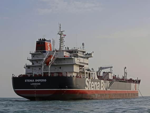 British-flagged tanker Stena Impero anchored off the Iranian port city of Bandar Abbas. Picture: Hasan Shirvani/AFP/Getty Images