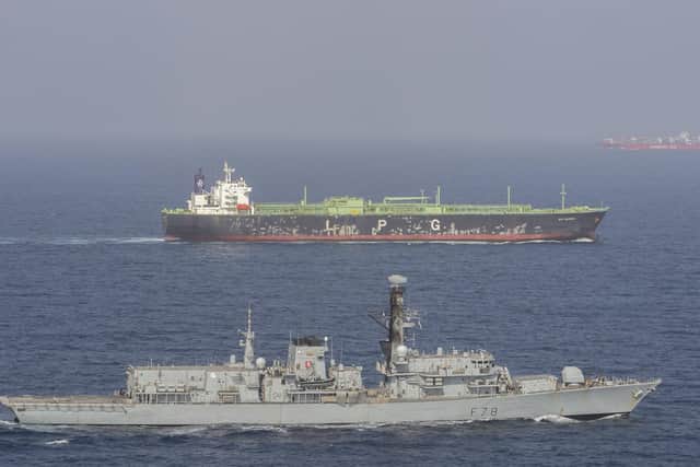 HMS Kent accompanies British shipping through the Strait of Hormuz. Picture: LPhot Dan Rosenbaum, HMS Kent