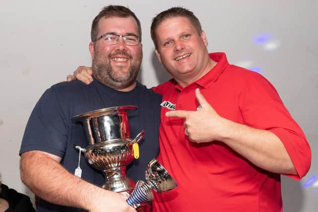 Danny Smith, left, with former world darts champion Scott Mitchell