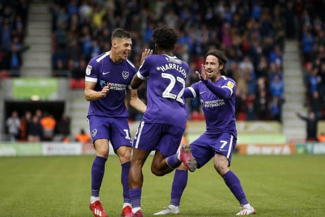 Ellis Harrison celebrates his dramatic late winner at the Keepmoat  Picture: Daniel Chesterton
