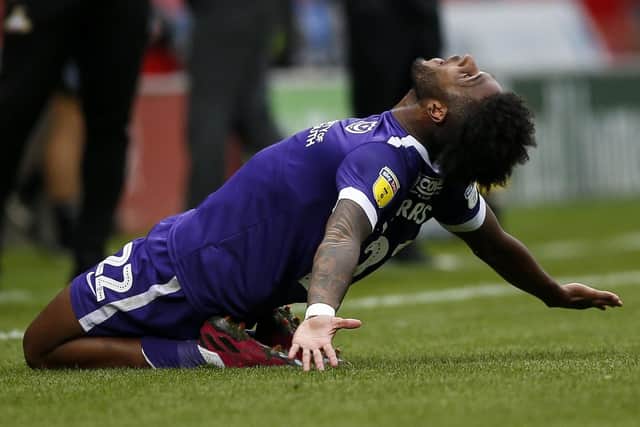 Ellis Harrison celebrates his match-winner at Doncaster. Picture: Daniel Chesterton/PinPep