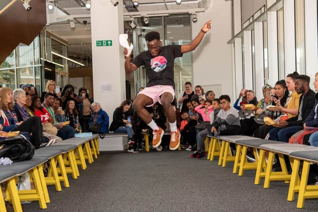 Emeka Nwagboso dancing at the African-Caribbean Fusion Festival at the University of Portsmouth's Eldon building. Picture: Vernon Nash (051019-004)