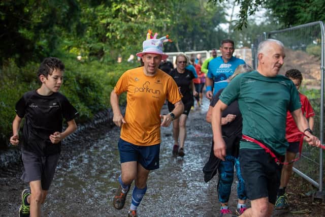Conrad Buttery ran in a special hat to celebrate 15 years of Parkrun. Picture: Vernon Nash (051019-014)