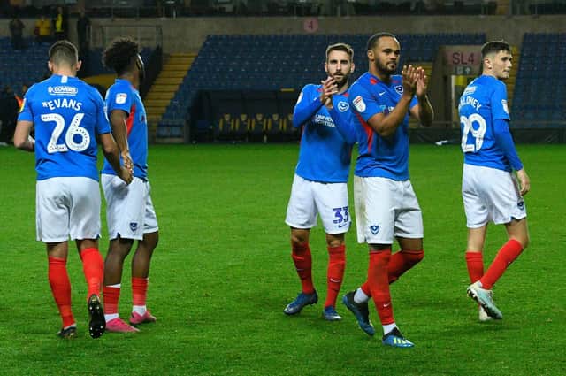 Pompey's players applaud the fans following their 5-4 penalty shoot-out success over Oxford United. Picture: Graham Hunt/ProSportsImages
