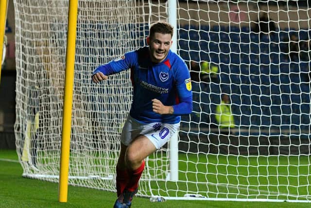 Bradley Lethbridge celebrates his maiden senior goal for Pompey. Picture: Graham Hunt