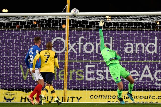 Alex Bass makes one of a host of saves against Oxford. Picture: Graham Hun