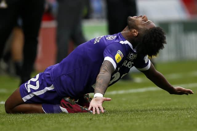 Ellis Harrison celebrates his match-winner at Doncaster. Picture: Daniel Chesterton/PinPep