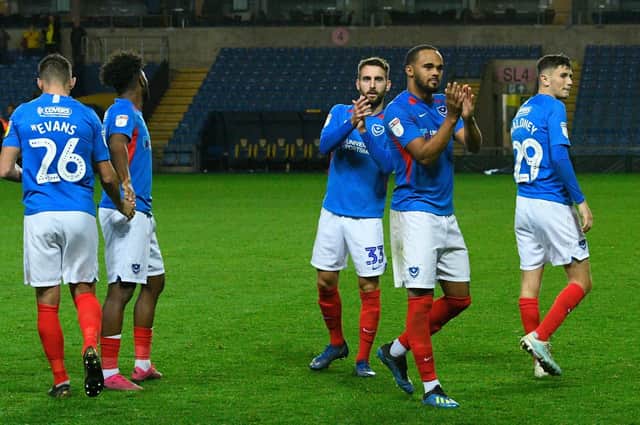 Pompey's players applaud the fans following their 5-4 penalty shoot-out success over Oxford United. Picture: Graham Hunt/ProSportsImages
