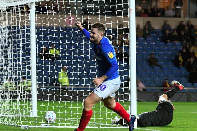 Bradley Lethbridge celebrates his maiden Pompey goal during the 2-2 draw with Oxford United in the Leasing.com Trophy. Picture: Graham Hunt/ProSportsImages