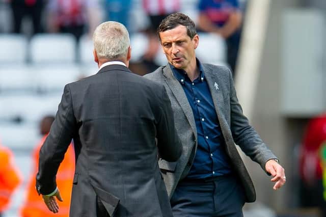 Jack Ross shakes hands with Kenny Jackett at the Stadium of Light back in August