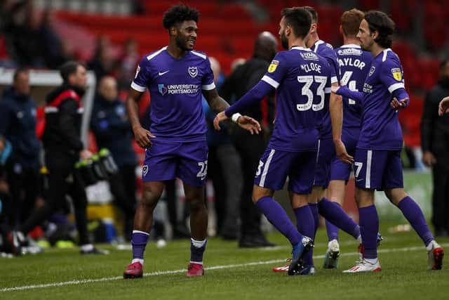 Ellis Harrison celebrates his winner at Doncaster. Picture: Daniel Chesterton/PinPep