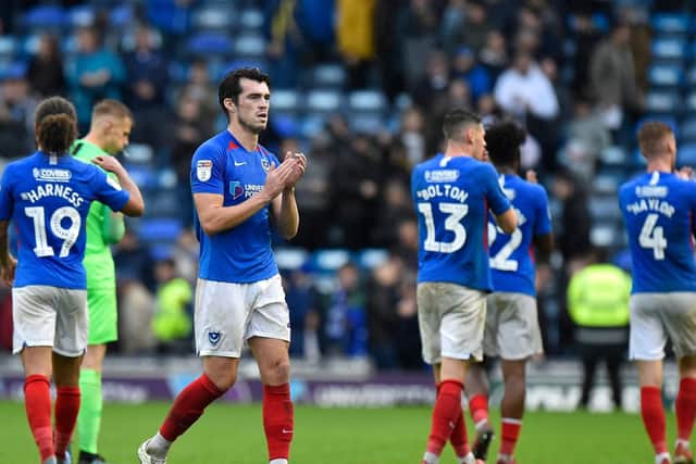 John Marquis applauds the fans at full time following Pompey's draw with Gillingham. Picture: Graham Hunt/ProSportsImages