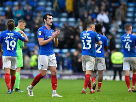 John Marquis applauds the fans at full time following Pompey's draw with Gillingham. Picture: Graham Hunt/ProSportsImages