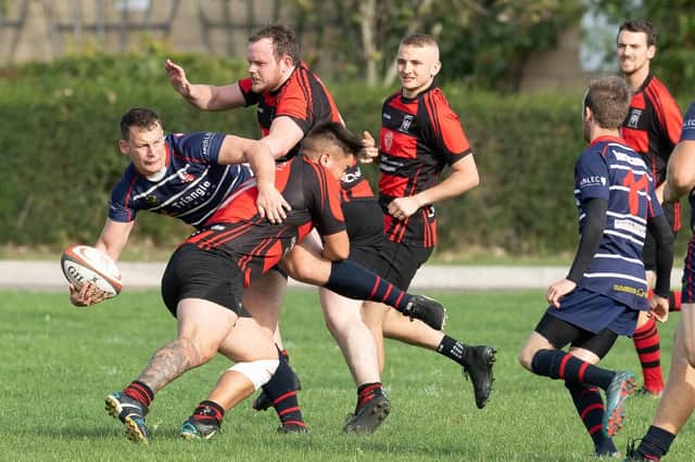 Rikky Curtis (pictured making a tackle) impressed for Fareham against Fordingbridge