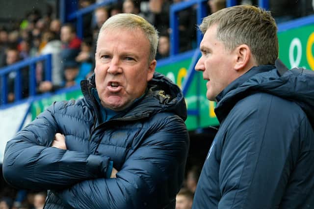 Pompey boss Kenny Jackett, left, along with assistant-manager Joe Gallen. Picture: Graham Hunt