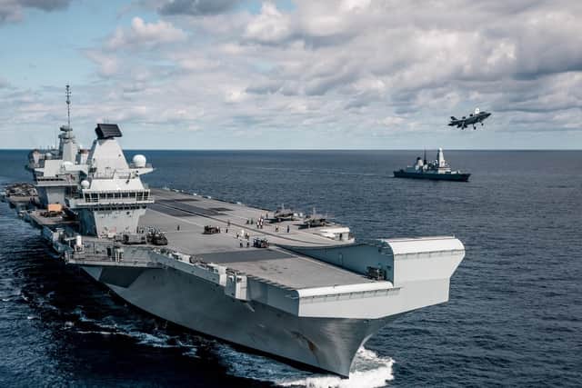 Four F-35B jets landed on the carrier - the first time an RAF plane has touched down on Queen Elizabeth. Photo: MoD