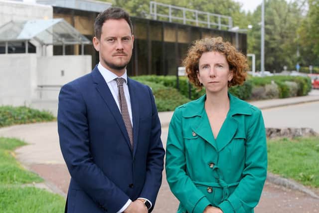 Stephen Morgan MP and Anneliese Dodds, shadow treasury minister, pictured outside Lynx House in Cosham in 2018. Picture: Sarah Standing (180724-5641)