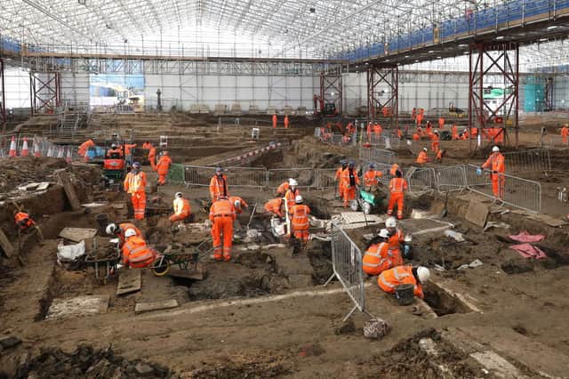 The dig at the HS2 project in St. James's burial ground, Euston, where they discovered remains of Royal Navy explorer Captain Matthew Flinders Picture: HS2/PA Wire