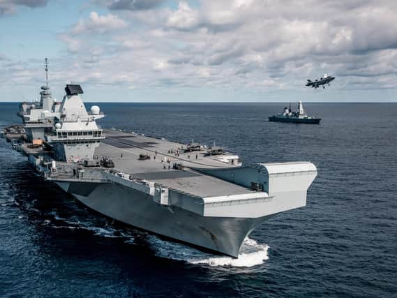 Four F-35B jets recently landed on the carrier - the first time an RAF plane has touched down on Queen Elizabeth. Photo: MoD