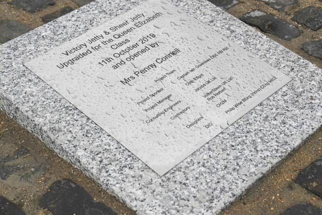 A plaque commemorates the opening of the new Victory Jetty.
 Picture: Belinda Alker/MoD