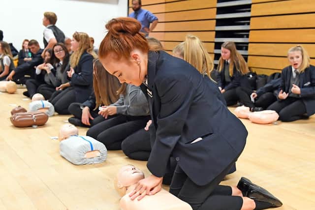 Year 10 pupils learn how to administer CPR.

Picture: Malcolm Wells