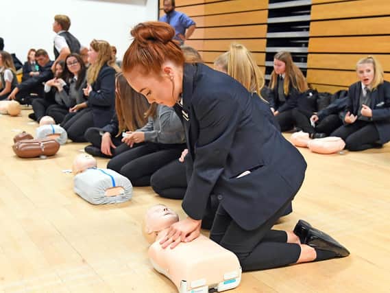 Year 10 pupils learn how to administer CPR.
Picture: Malcolm Wells