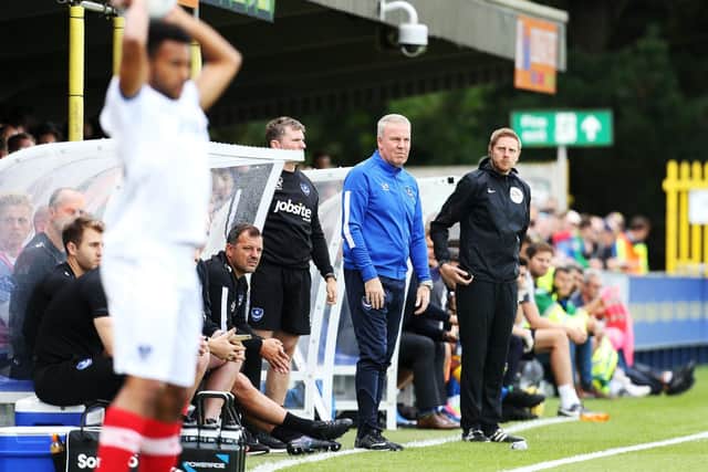 Kenny Jackett in the Kingsmeadow technical area during the 2017-18 season. Picture: Joe Pepler