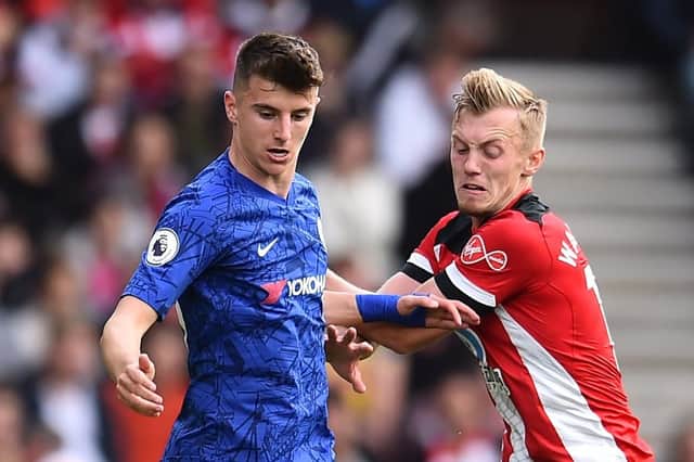 Mason Mount tussles with former training partner James Ward-Prowse during their St Mary's clash earlier this month. Picture: Glyn Kirk/AFP