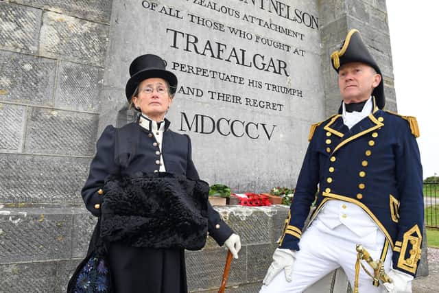 Janet Mummery and Roger Glancefield from 'The Nelson Society'  at the Nelson Monument 
Picture: Malcolm Wells (191021-8761)