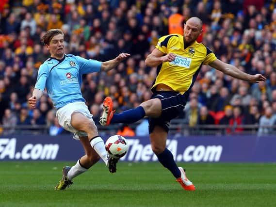 Lee Molyneaux, right, in action for Gosport during their 2014 FA Trophy final loss to Cambridge United at Wembley