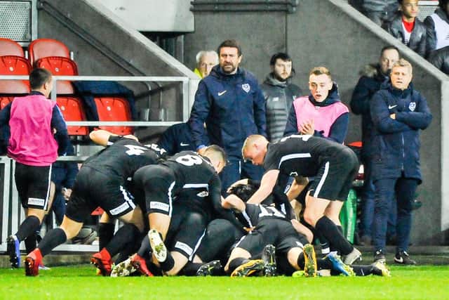 Pompey celebrate Joe Hancott's goal in their FA Youth Cup defeat to Liverpool last season. Picture: Colin Farmery