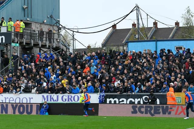 Pompey fans inside the Memorial Stadium. Picture: Graham Hunt