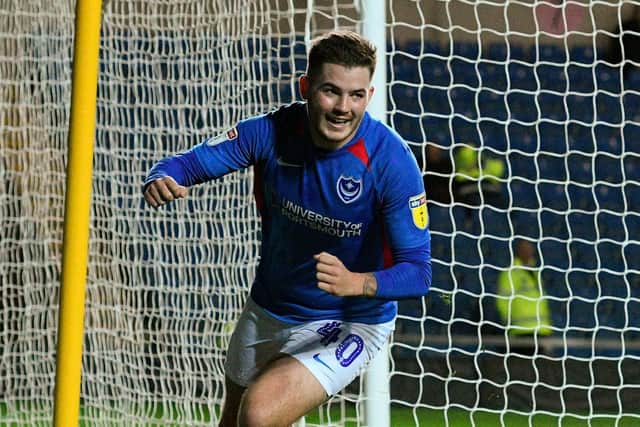 Bradley Lethbridge celebrates his first senior Pompey goal at Oxford