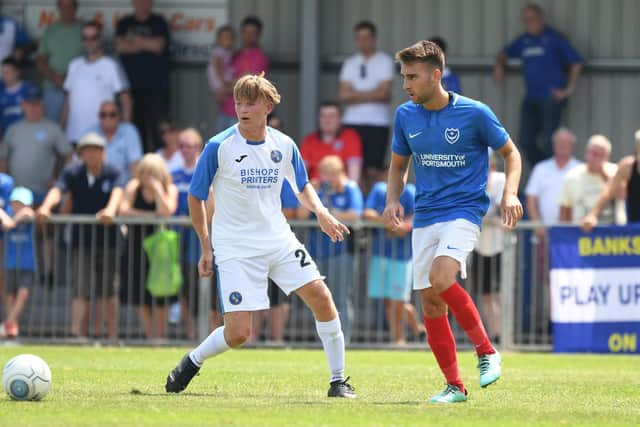 Gosport's FA Trophy goalscorer Marley Ridge, left, in action for Hawks
