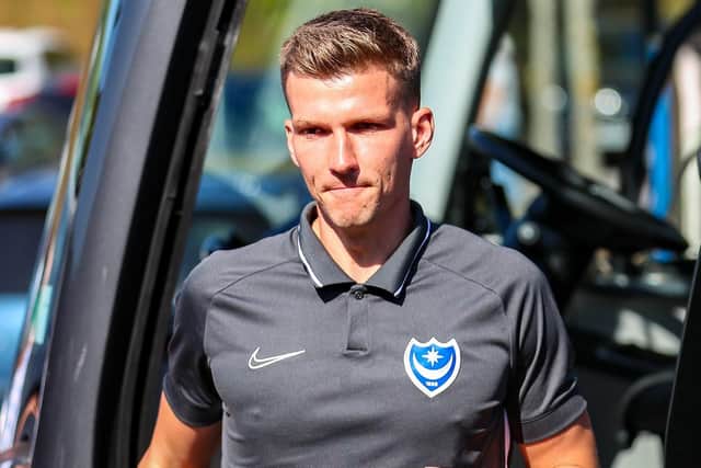 Portsmouth defender Paul Downing (5) arrives at the stadium ahead of the EFL Sky Bet League 1 match between Wycombe Wanderers and Portsmouth at Adams Park, High Wycombe, England on 21 September 2019.