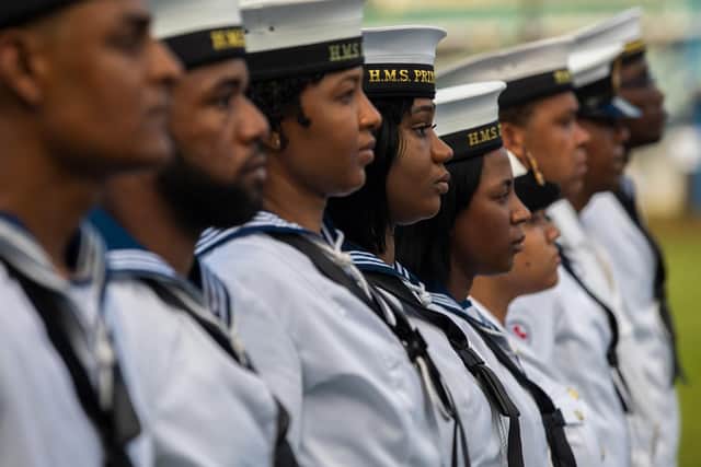 Royal Navy sailors take part in St Vincent and the Grenadines 40th Independence parade yesterday. Picture: LPhot Paul Halliwell/MoD