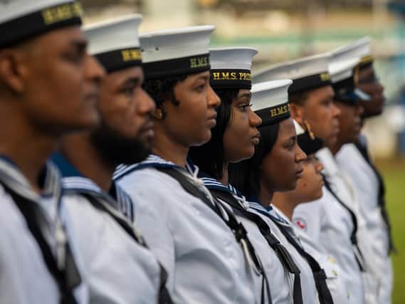 Royal Navy sailors take part in St Vincent and the Grenadines 40th Independence parade yesterday. Picture: LPhot Paul Halliwell/MoD