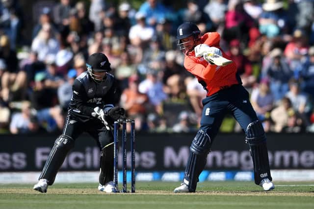James Vince bats during today's T20 international win against New Zealand in Christchurch