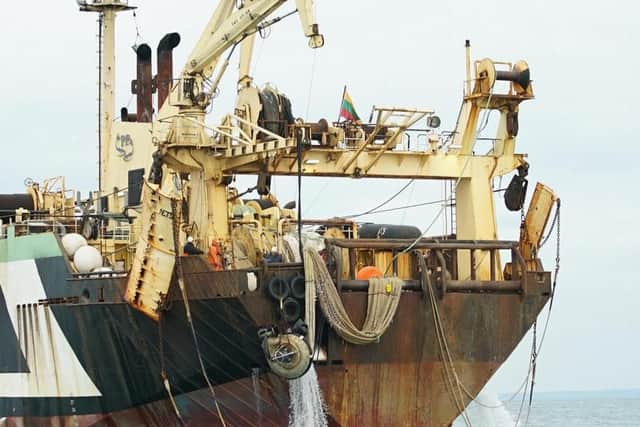 The controversial Margiris supertrawler fishing in the English Channel. Picture: Saf Suleyman/Greenpeace/PA Wire