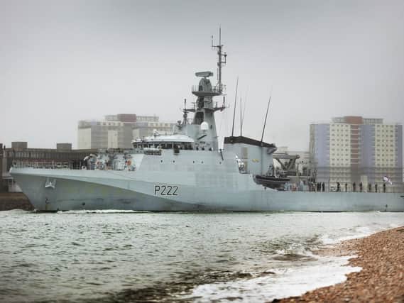 HMS Forth sails from Portsmouth for the Falkland Islands.
 Picture: LPhot Dan Rosenbaum, FRPU(E)