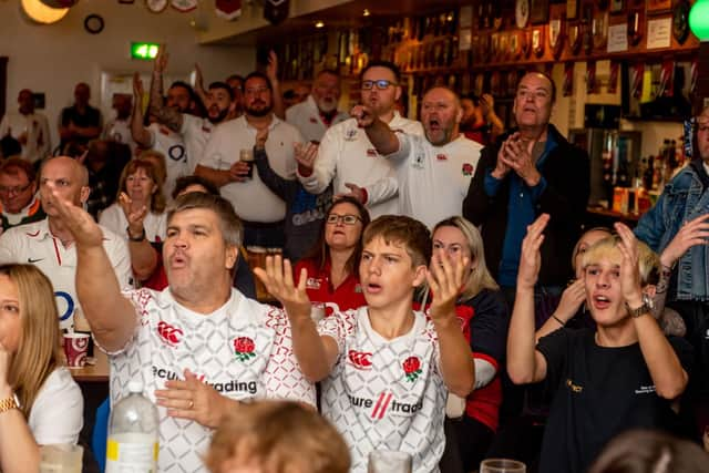 Outraged fans watch as South Africa was awarded a penalty during the Rugby World Cup finals in Japan.  Picture: Vernon Nash (021119-003)