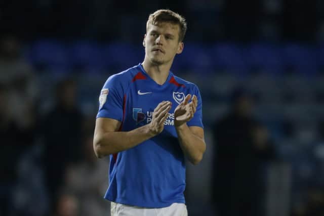 Sean Raggett celebrates Pompey's victory over Southend. Picture: Robin Jones