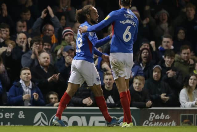 Marcus Harness celebrates his goal against Southend with Christian Burgess. Picture: Robin Jones