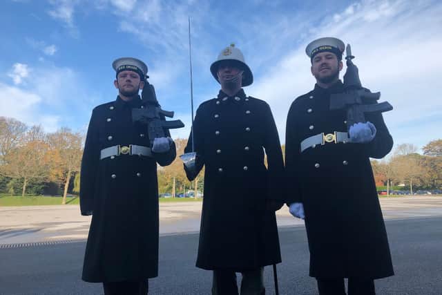From left, Naval Airman Adam Hurst, Major Sam Hughes and Leading Air Technician James Morgan. Picture: David George