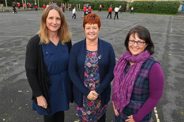From left, Michelle Marum, Debbie Martin and Liz Baldwin who now all teach at Wallisdean Junior School in Fareham, Hampshire. Picture: Malcolm Wells (061119-9625)