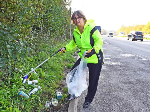 Lynda Davison is disgusted with the state of the lay-by on the approach to Fareham on the southbound A27 from Junction 11 of the M27 with beer cans, bottles of urine and human faeces on the roadside verge and hedgerow
Picture: Malcolm Wells (061119-9503)