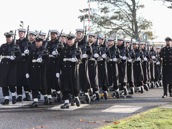 Personnel marching around HMS Excellent on Wednesday. Picture: LPhot Joe Cater