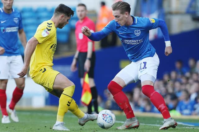 Ronan Curtis in action for Pompey against Fleetwood at Fratton Park last season. Picture: Joe Pepler