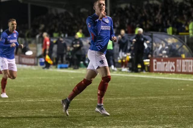 Ronan Curtis celebrates after scoring his side's second goal. Picture: Daniel Chesterton